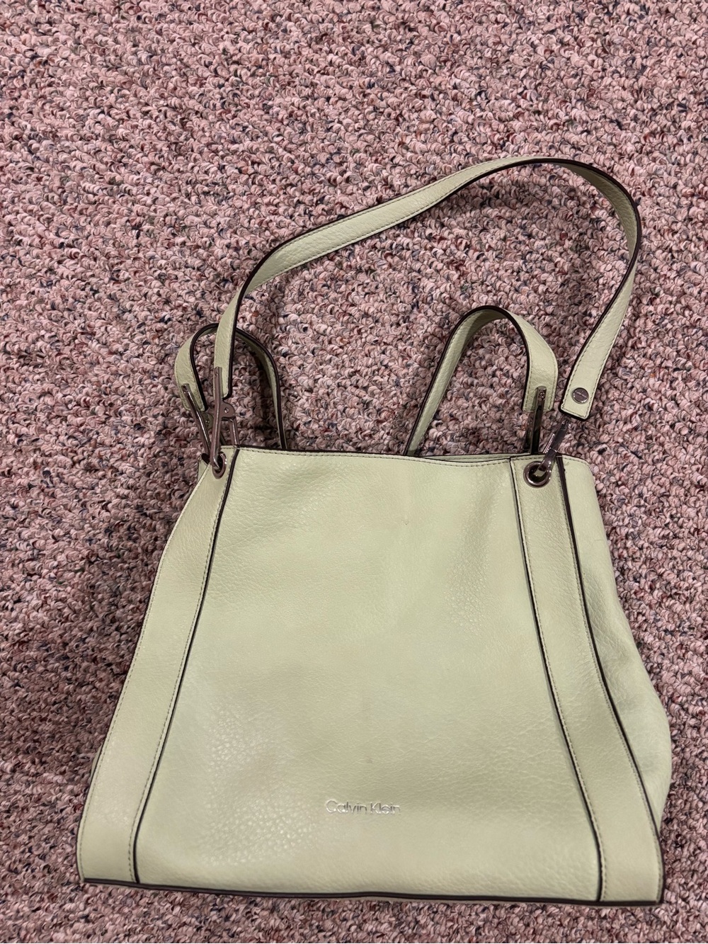 Calvin Klein Large Pastel Green Leather Shoulder Tote